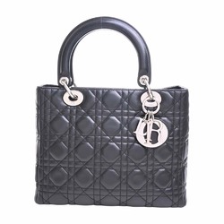 Christian Dior Cannage Lady Leather 2WAY Handbag Black Ladies