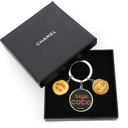 CHANEL Rouge Coco Key Ring Keychain Mark Black Yellow Orange Red