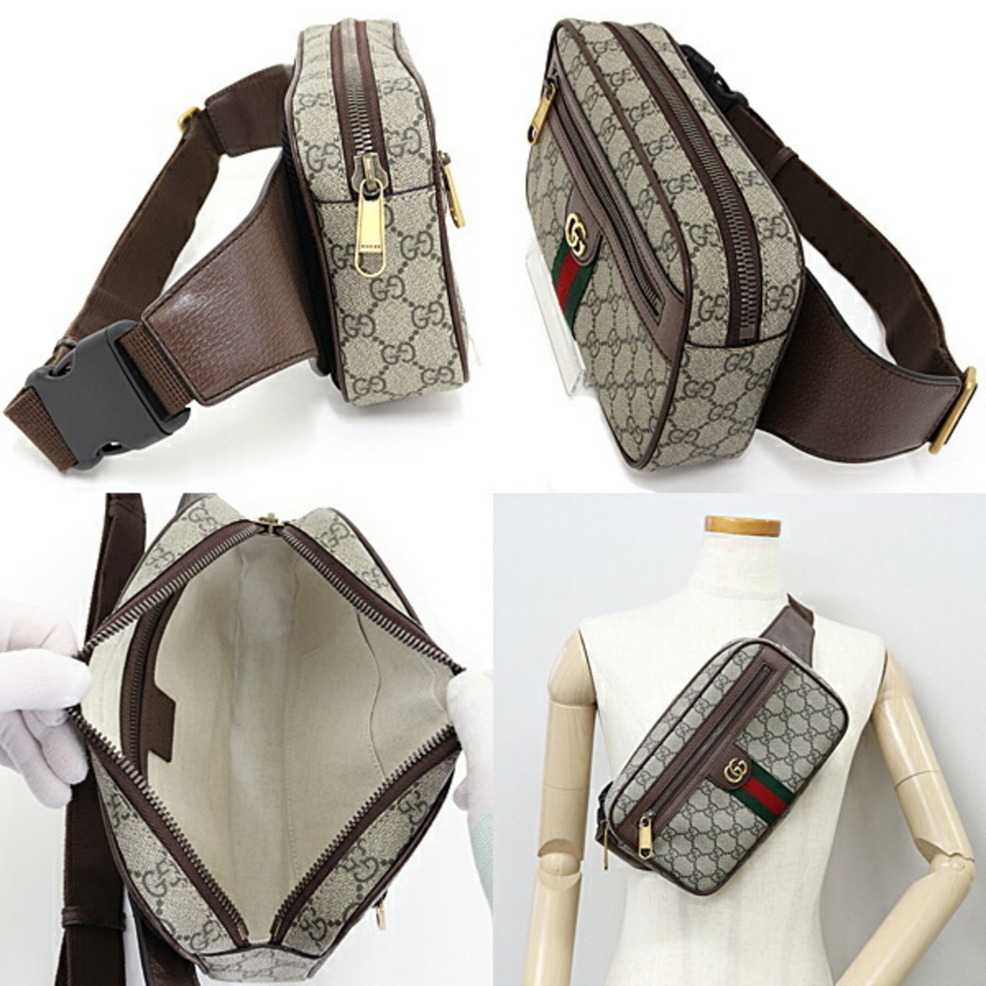 GUCCI Ophidia GG Belt Bag Soft Supreme Canvas Crossbody Shoulder Waist Pouch 574796