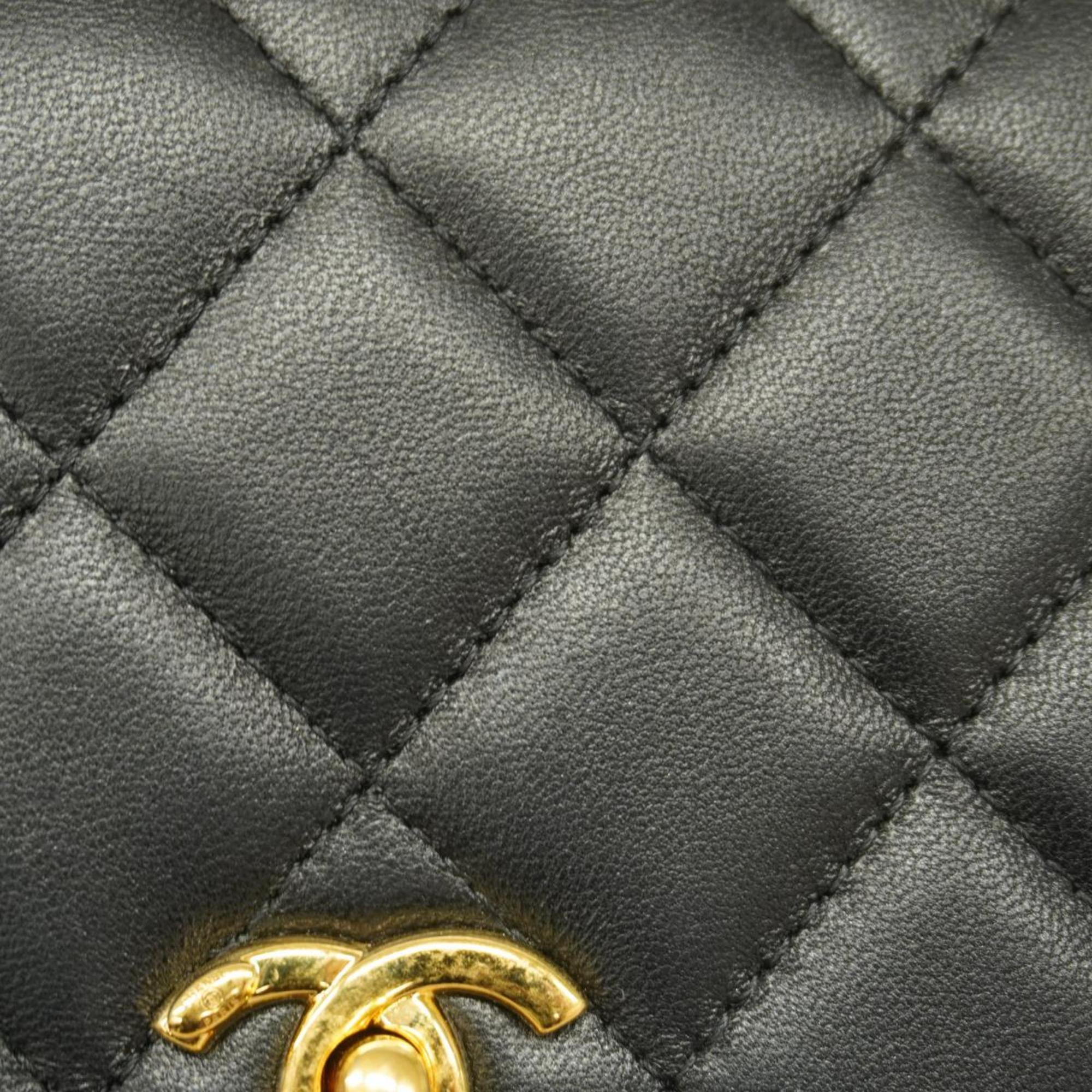 Chanel Shoulder Wallet Matelasse Chain Lambskin Black Gold Hardware Women's
