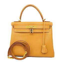 Hermes Handbag Kelly 28 □E Stamp Vache Natural Gold Hardware Women's