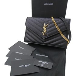Saint Laurent SAINT LAURENT Bag Women's Shoulder Leather Envelope Chain Black Clutch