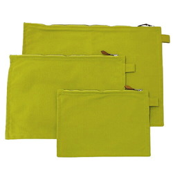 HERMES Pouch Women's Men's Bora Cotton Canvas Light Green Yellow 3 Piece Set Multi Case