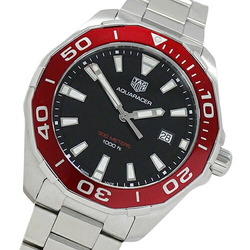 TAG Heuer Aquaracer WAY101B BA0746 Watch Men's Date 300m Quartz Stainless Steel SS Silver Black Red Polished