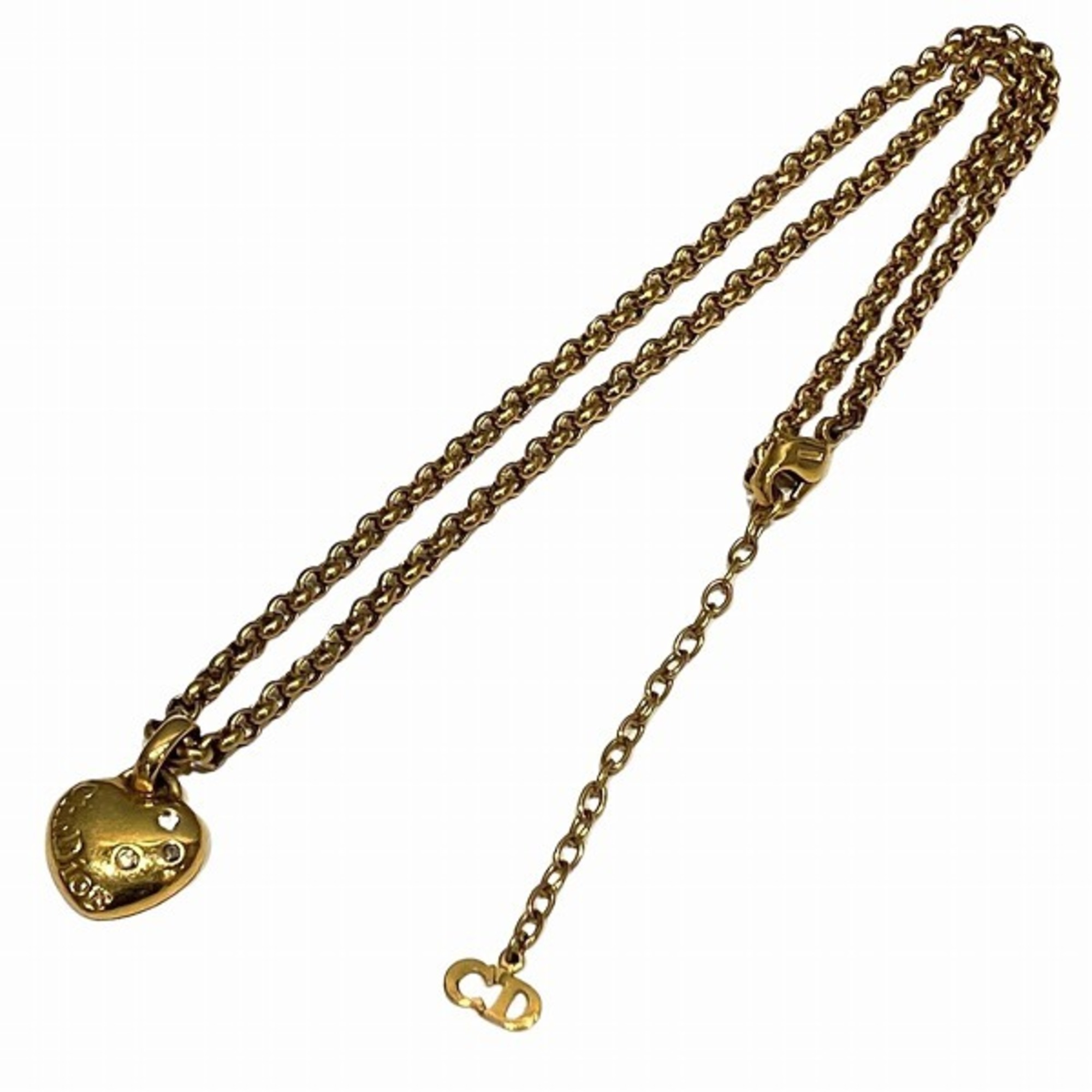 Christian Dior Dior heart stone logo gold brand accessory necklace ladies
