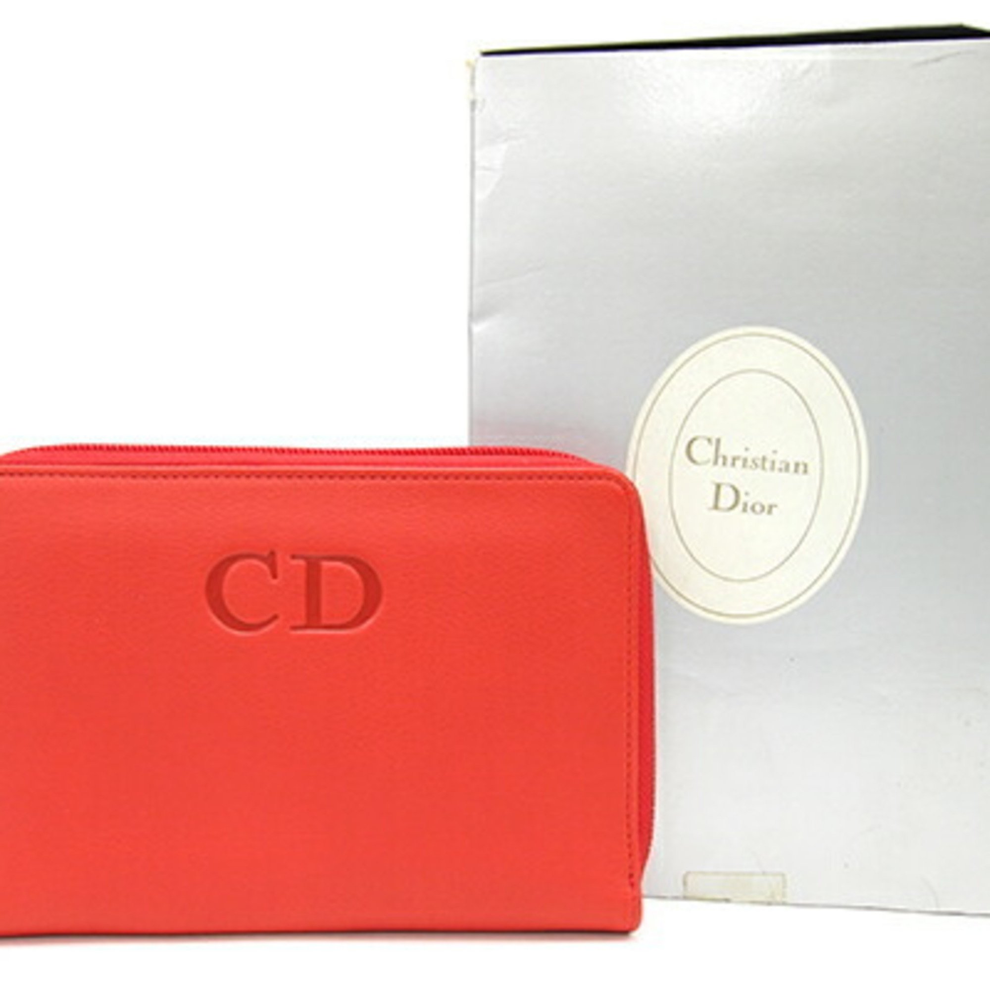 Christian Dior Dior Case Red Navy Leather Wallet Round Ladies CD Old DIOR