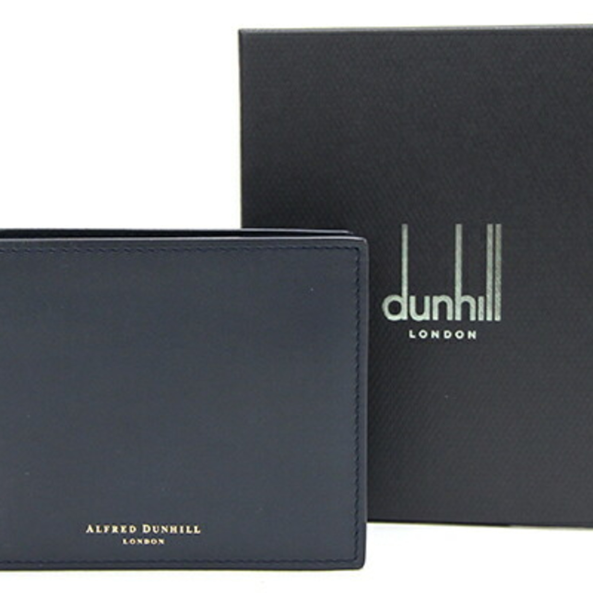 Dunhill Bifold Wallet 18F2320 Dark Navy Leather Compact Black Men's All