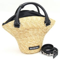 Balenciaga Handbag Beach Bag 7441392 Natural Black Straw Leather Shoulder Basket Women's BALENCIAGA