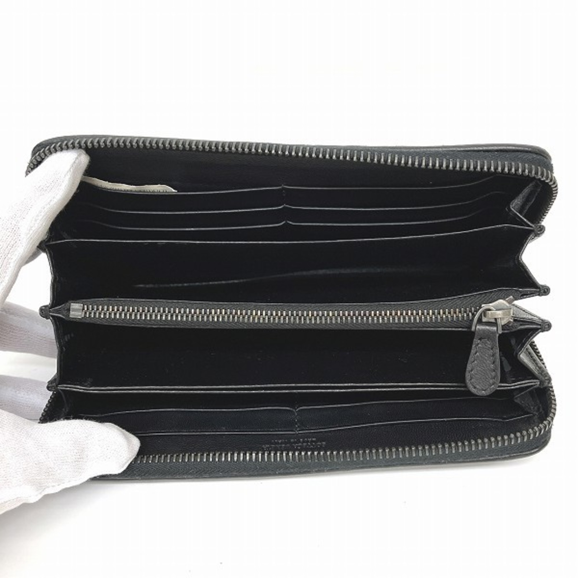 Bottega Veneta Intrecciato Leather Black Round Zipper Wallet Long Men's Women's