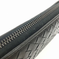 Bottega Veneta Intrecciato Leather Black Round Zipper Wallet Long Men's Women's