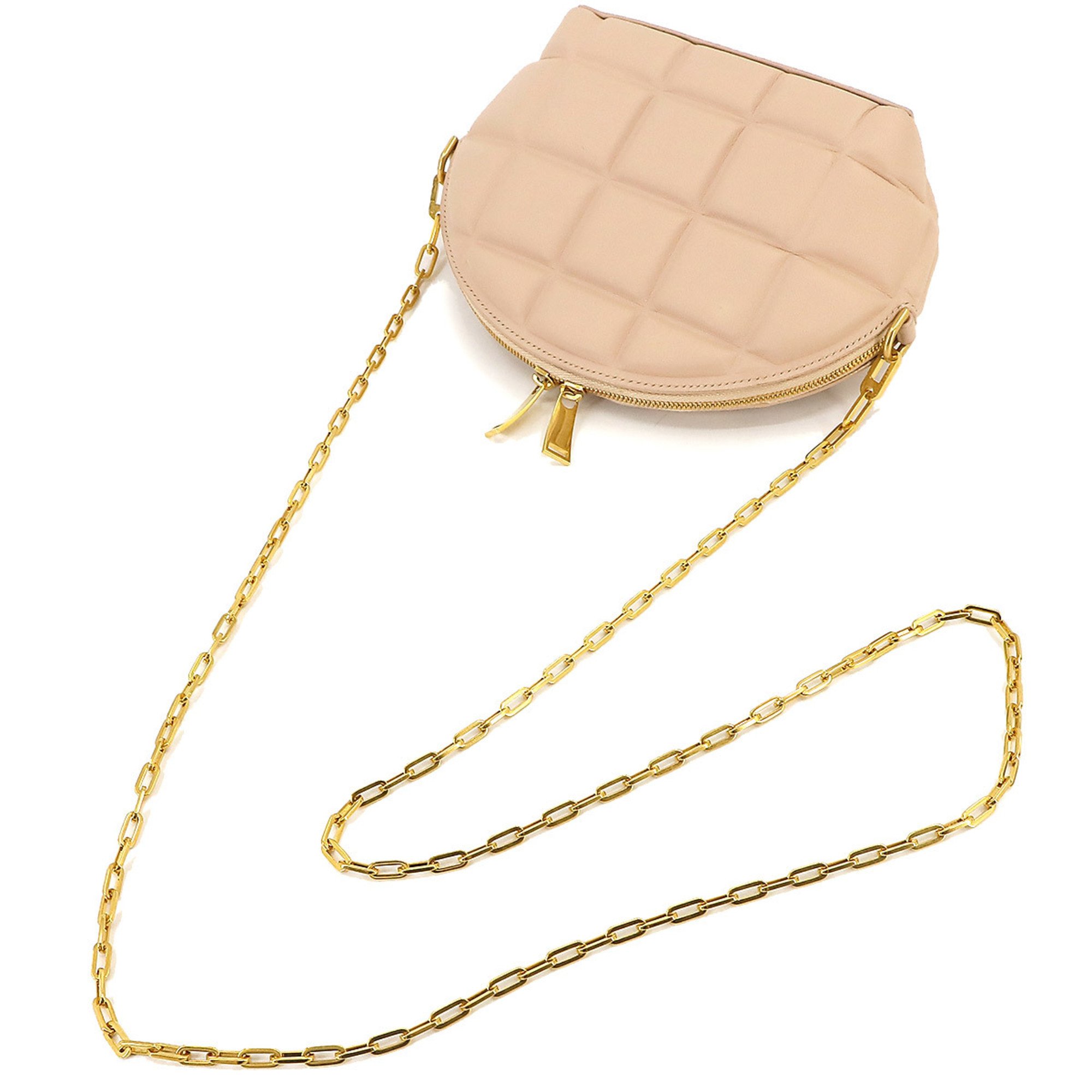 BOTTEGA VENETA Padded Half Moon Chain Shoulder Bag Leather Beige 593165 Gold Hardware moon