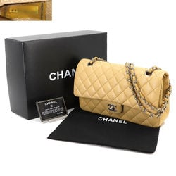CHANEL Matelasse 25 Chain Shoulder Bag Leather Beige A01112 Silver Metal Fittings Here Mark