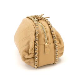 CHANEL Matelasse Chain Shoulder Bag Leather Beige Gold Hardware