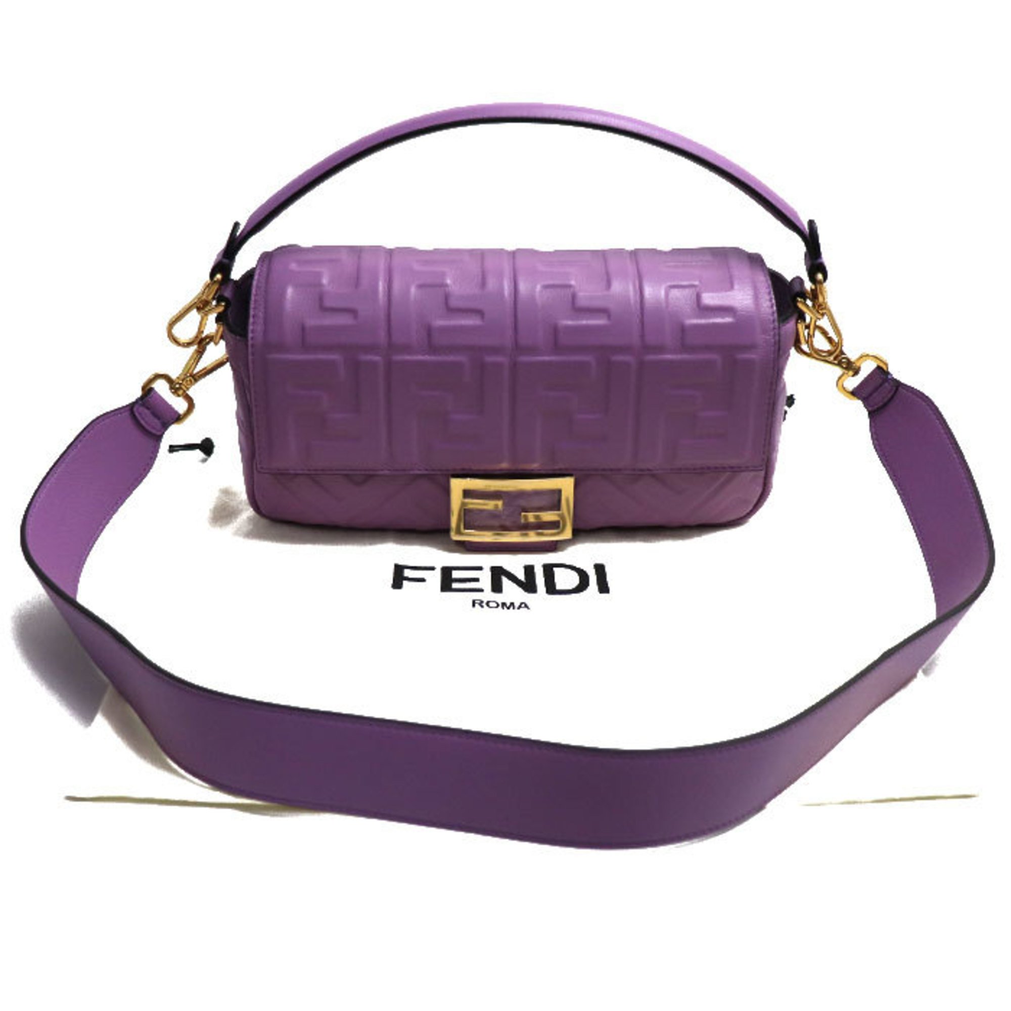 FENDI Burgundy Nappa Leather 2Way Shoulder Bag Purple 8BR600 Women's