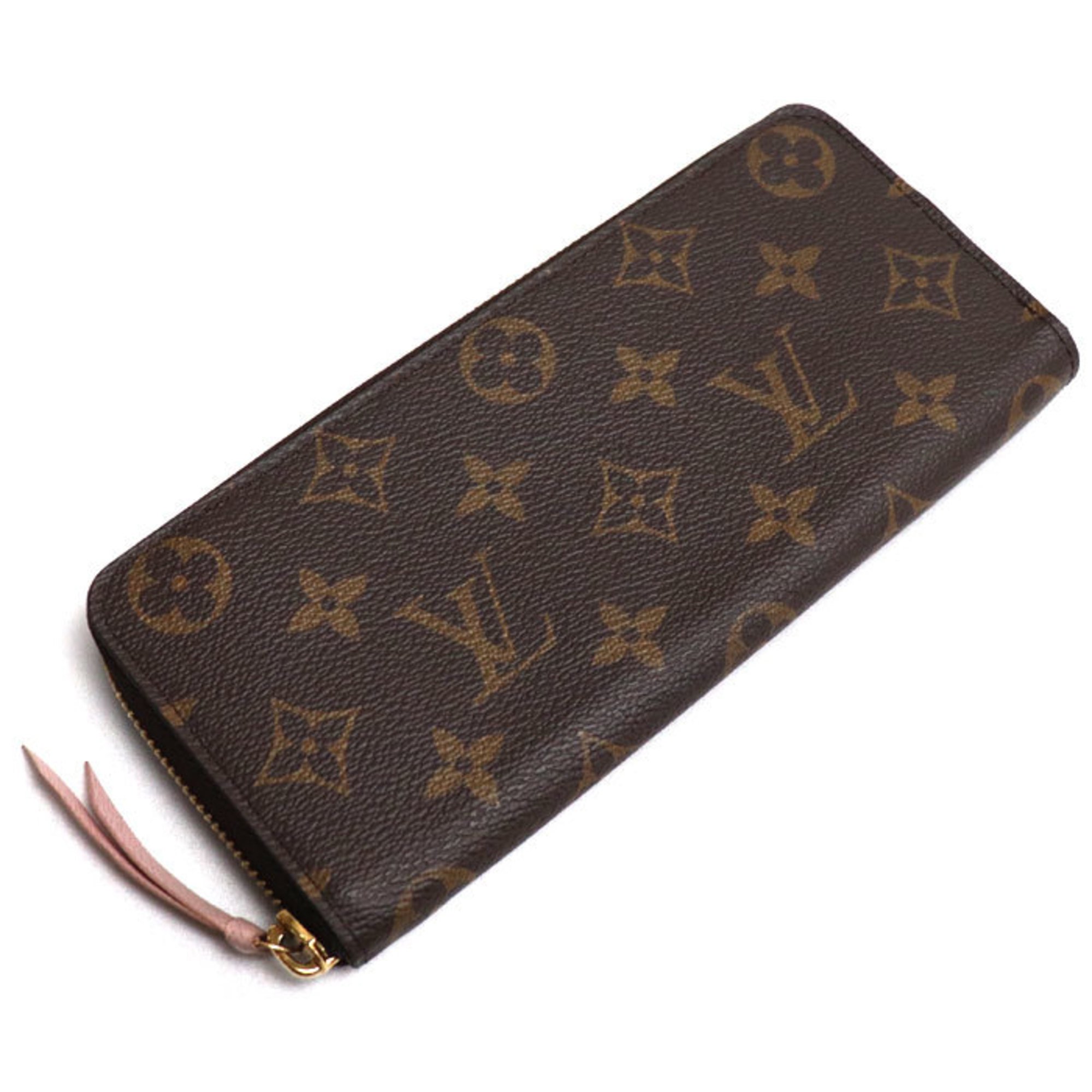 LOUIS VUITTON Portefeuille Clemence Long Wallet Round Zipper Monogram Rose Ballerine M61298 IC Chip Ladies