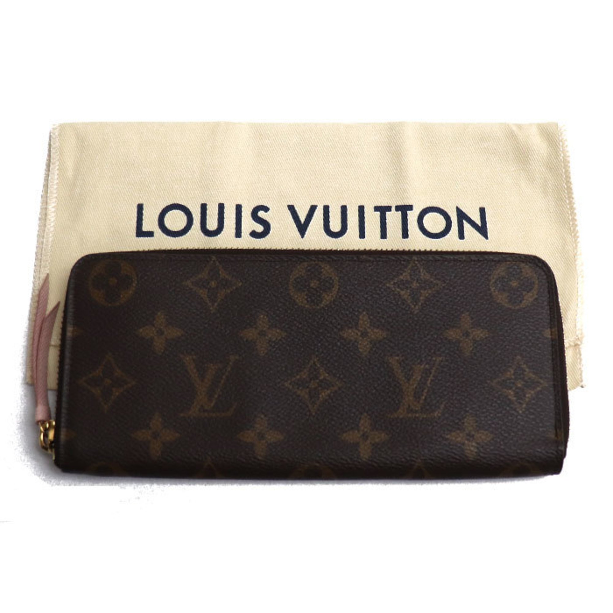 LOUIS VUITTON Portefeuille Clemence Long Wallet Round Zipper Monogram Rose Ballerine M61298 IC Chip Ladies