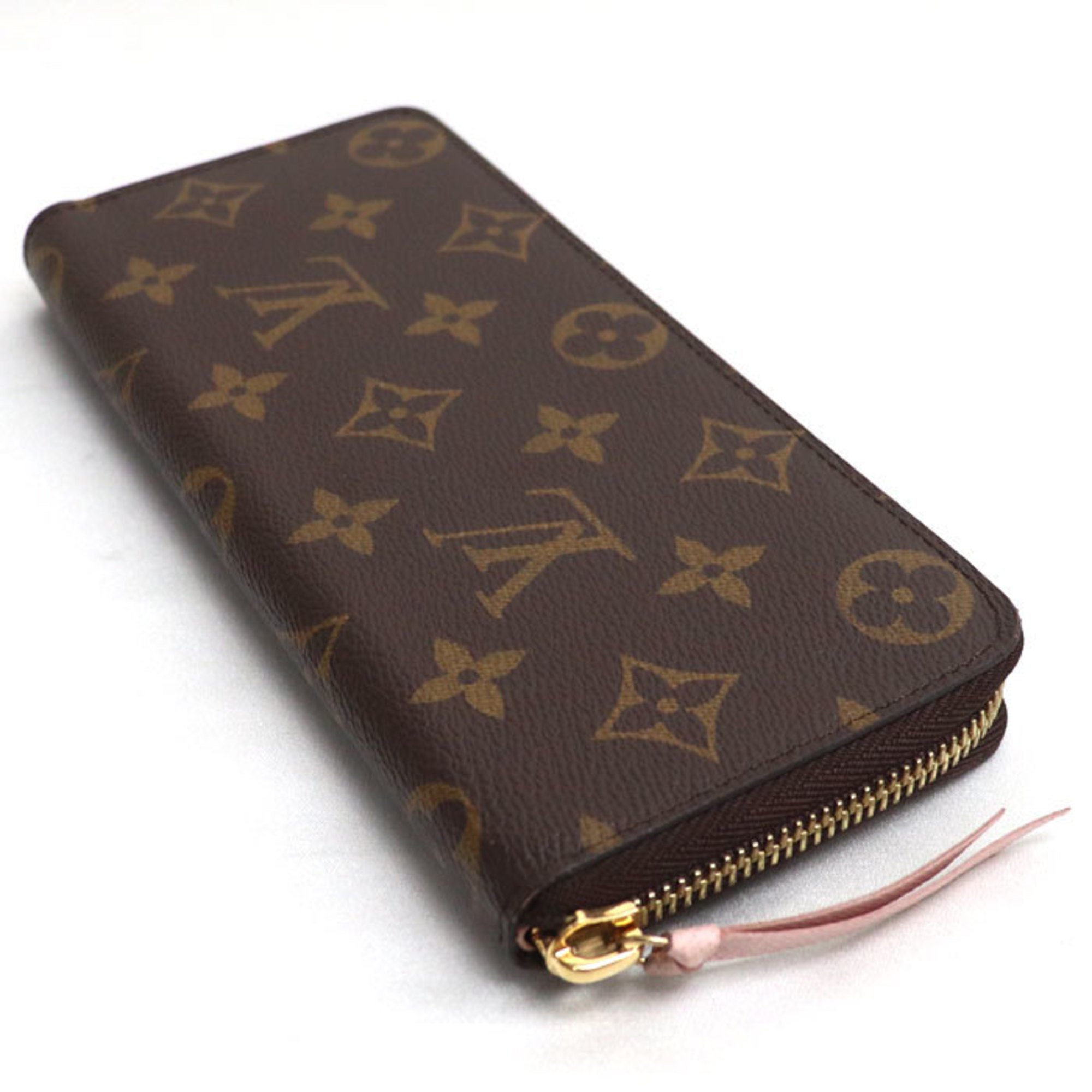 LOUIS VUITTON Portefeuille Clemence Long Wallet Round Zipper Monogram Rose Ballerine M61298 IC Chip Ladies