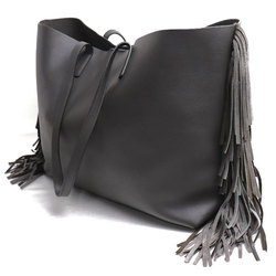 SAINT LAURENT Sack Shopping Fringe Tote Bag Gray 410666 Women's