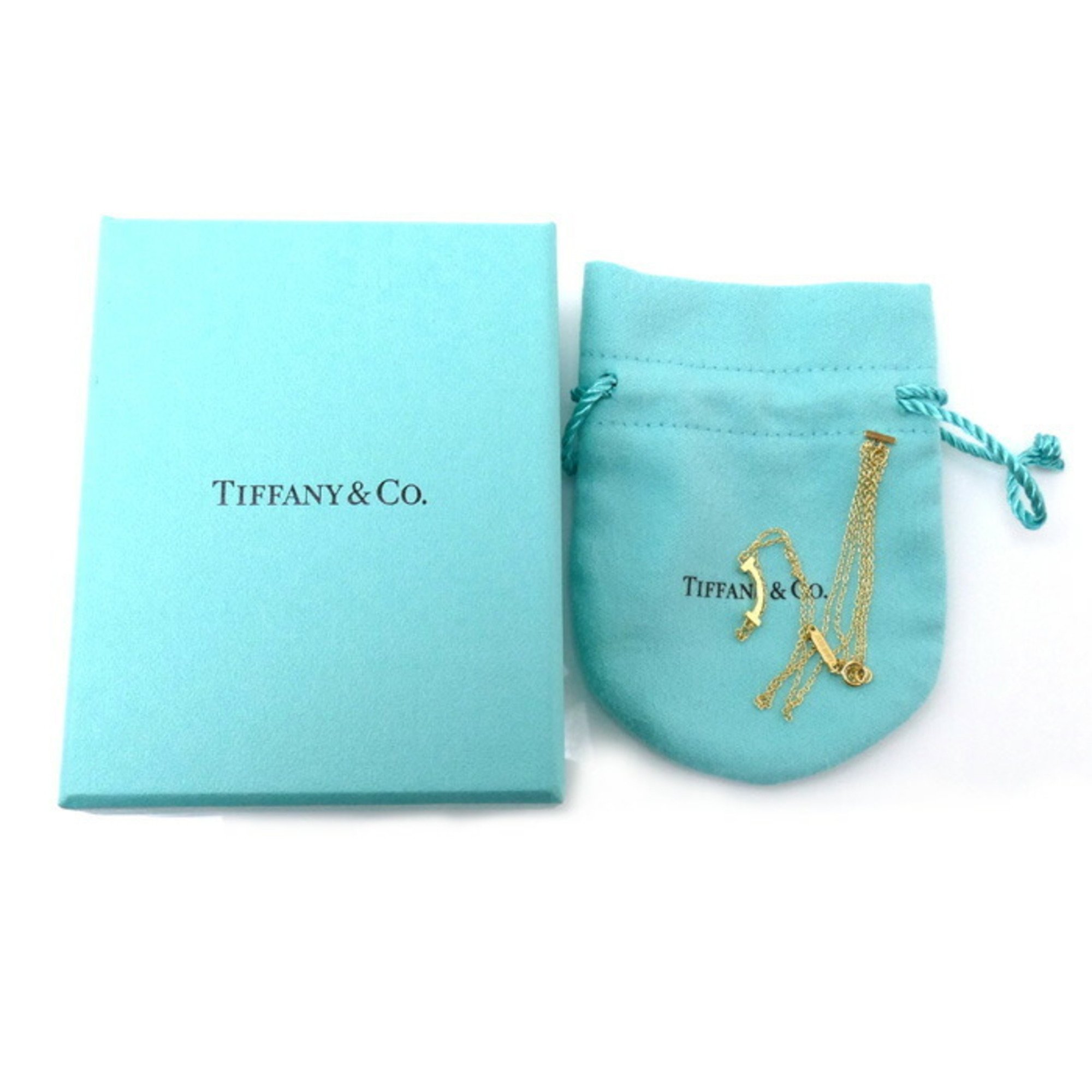 TIFFANY&Co. Tiffany K18YG Yellow Gold T Smile Mini Necklace 62617640 2.2g 41-46cm Women's