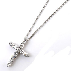 TIFFANY&Co. Tiffany Pt950 Platinum K18WG White Gold Small Cross 11P Diamond Necklace 3.7g 50cm Ladies