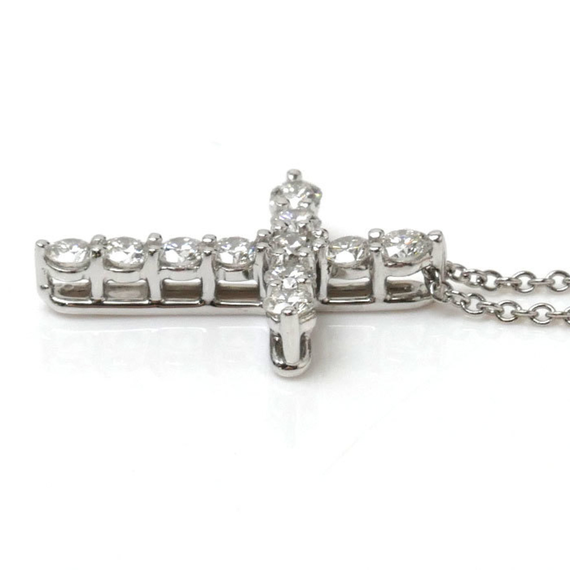 TIFFANY&Co. Tiffany Pt950 Platinum K18WG White Gold Small Cross 11P Diamond Necklace 3.7g 50cm Ladies