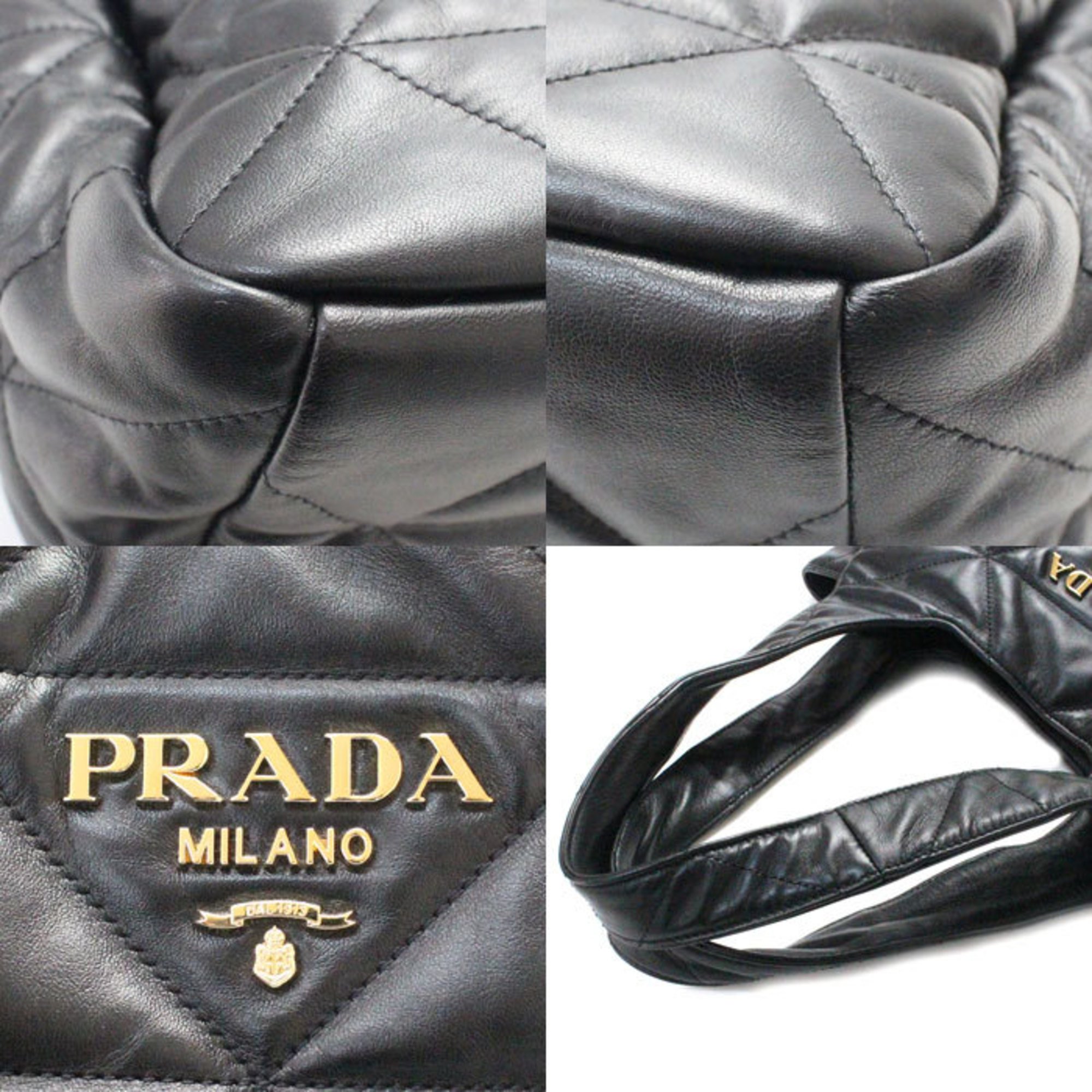 PRADA Medium Nappa Leather Stitched Tote Bag Black 1BG450 2DF0 F0002 Women's