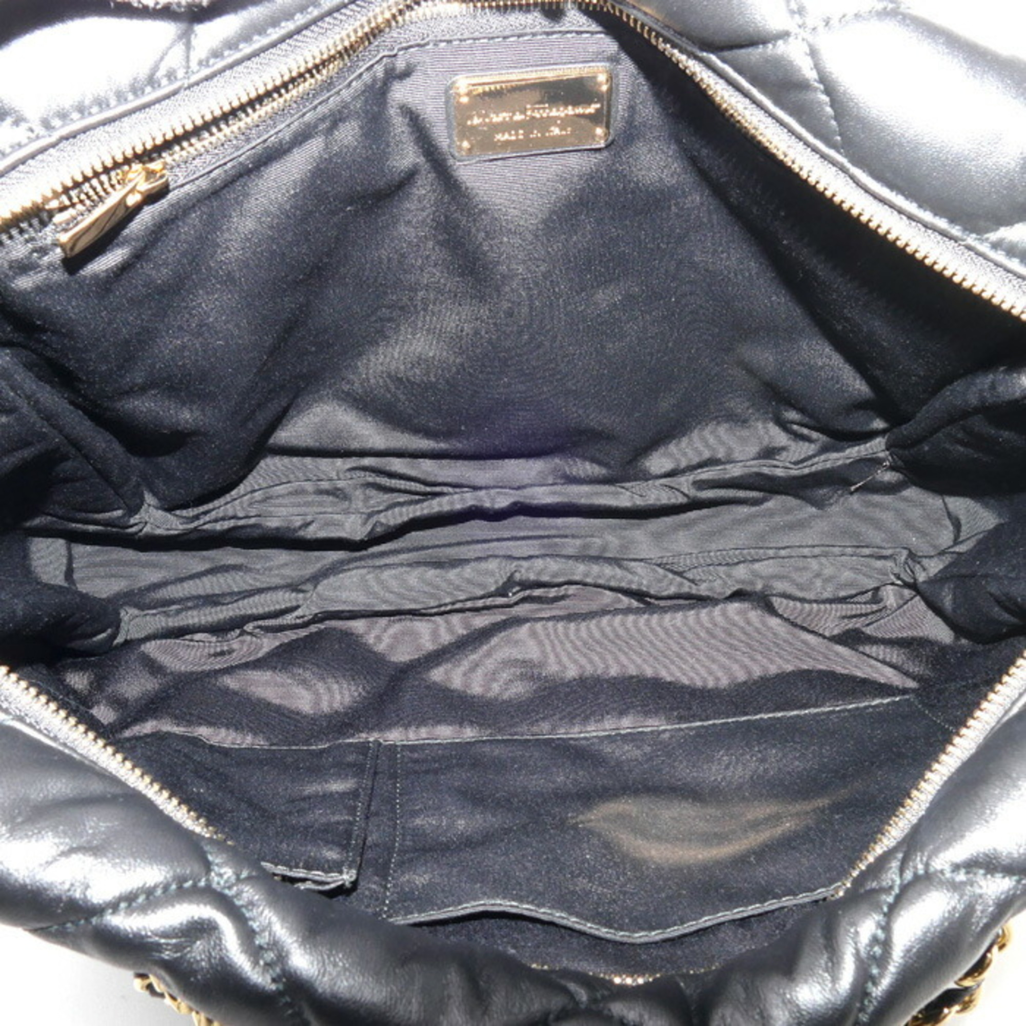 Salvatore Ferragamo Quilted Chain Shoulder Tote Bag Vara Black AB-21 E766 Women's