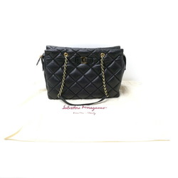 Salvatore Ferragamo Quilted Chain Shoulder Tote Bag Vara Black AB-21 E766 Women's
