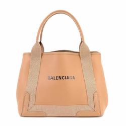Balenciaga BALENCIAGA Navy Cabas Small Tote Bag Canvas Leather Beige Logo 339933