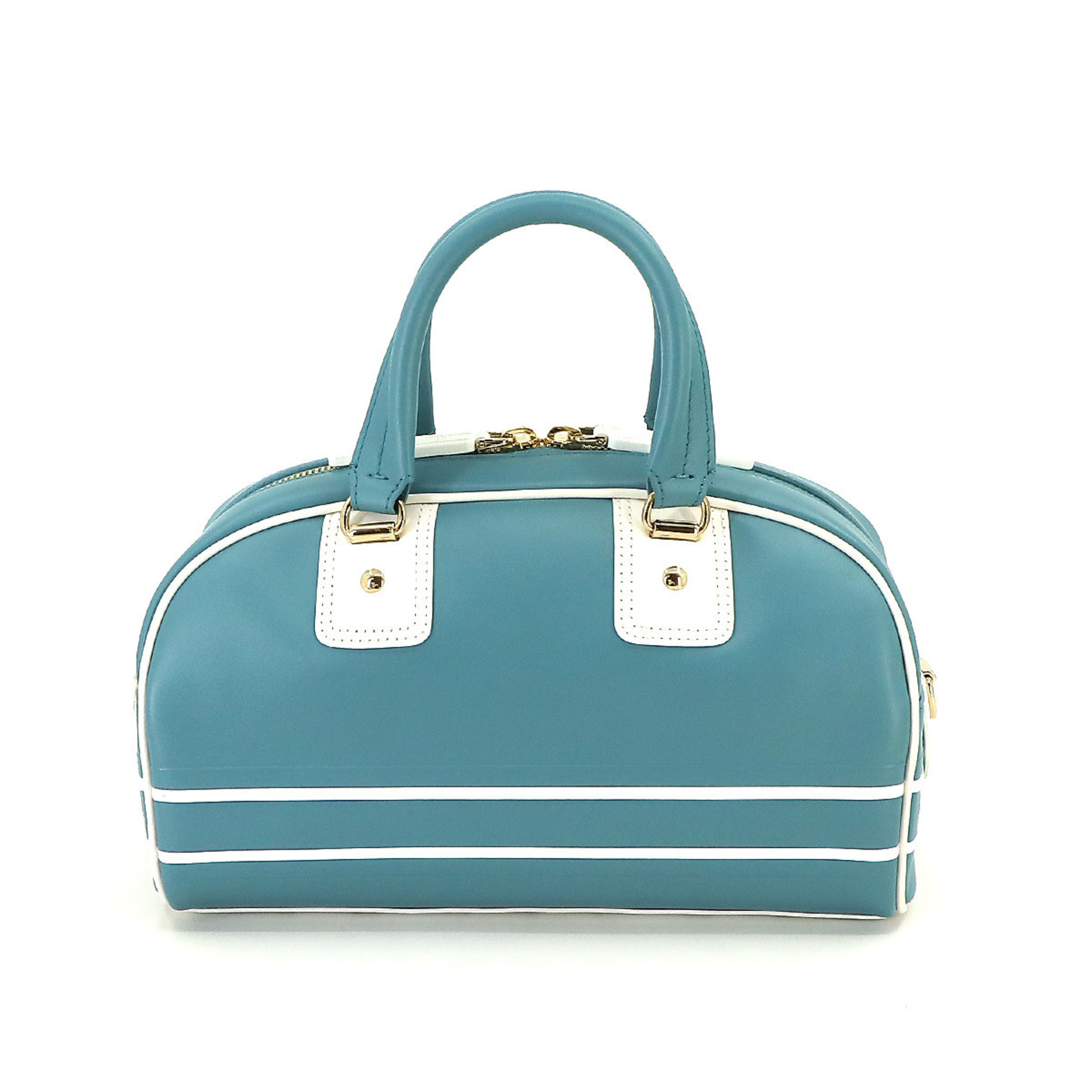 Christian Dior Vibe Small Bowling Bag 2way Hand Shoulder Leather Turquoise White M6209OOBR