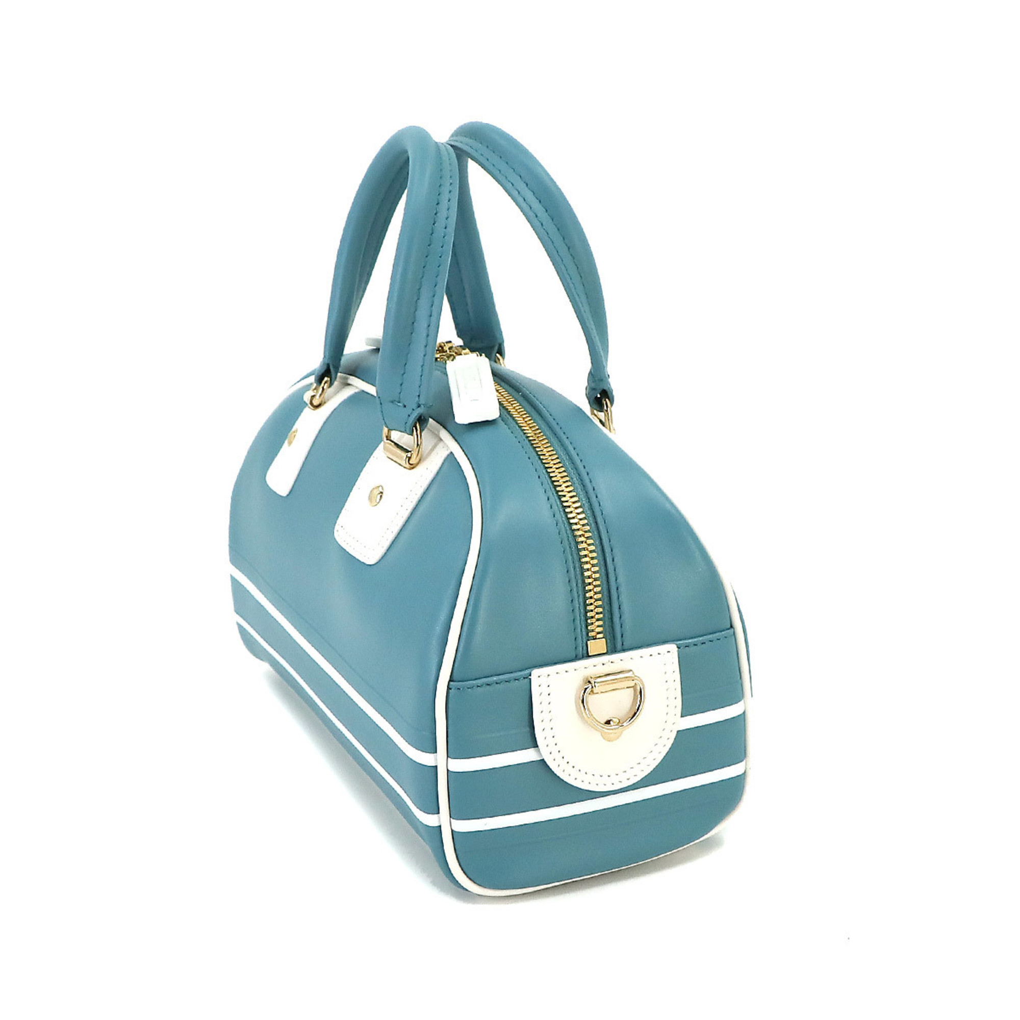Christian Dior Vibe Small Bowling Bag 2way Hand Shoulder Leather Turquoise White M6209OOBR