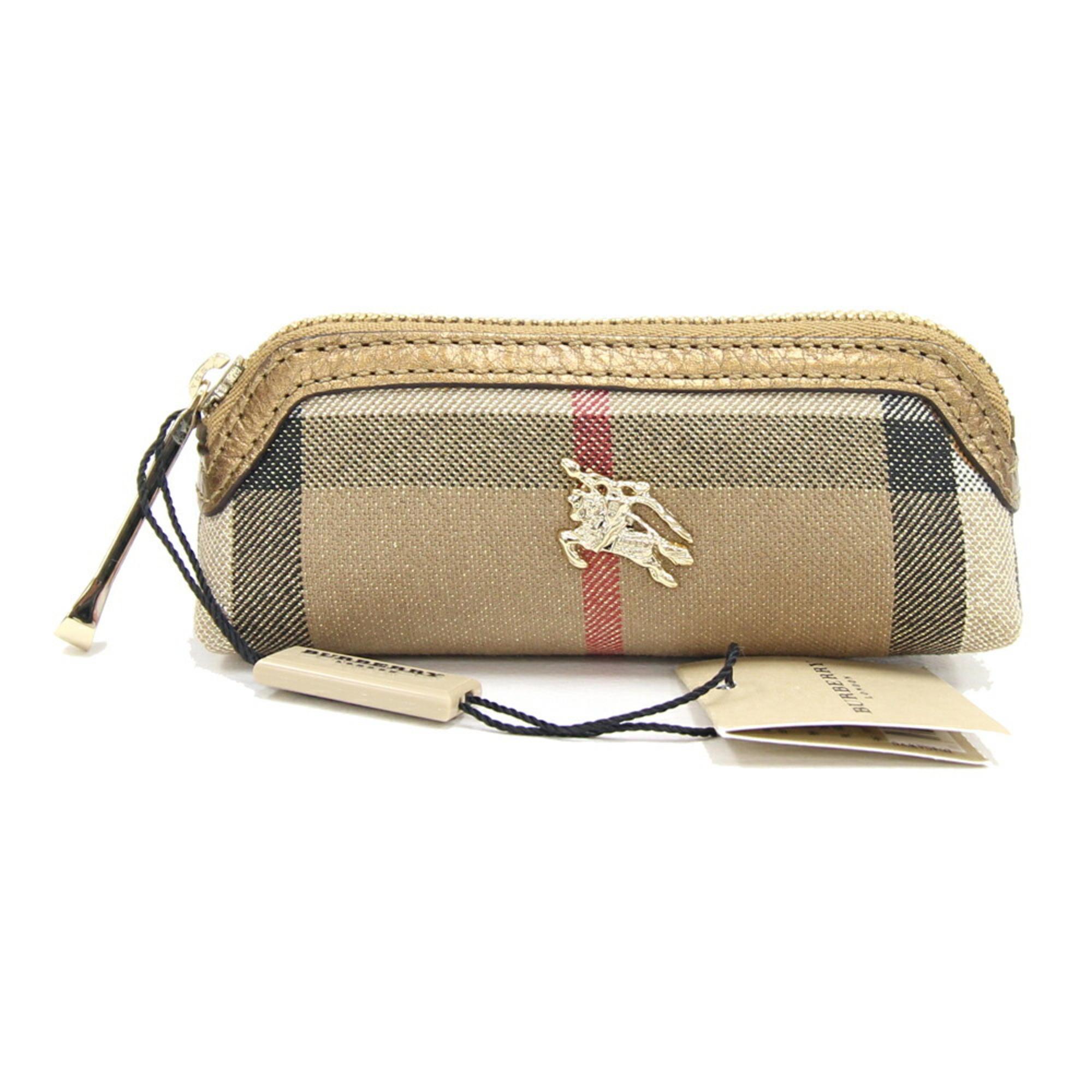 Burberry Pouch Beige Canvas Leather Check Pattern Key Case Men Women BURBERRY