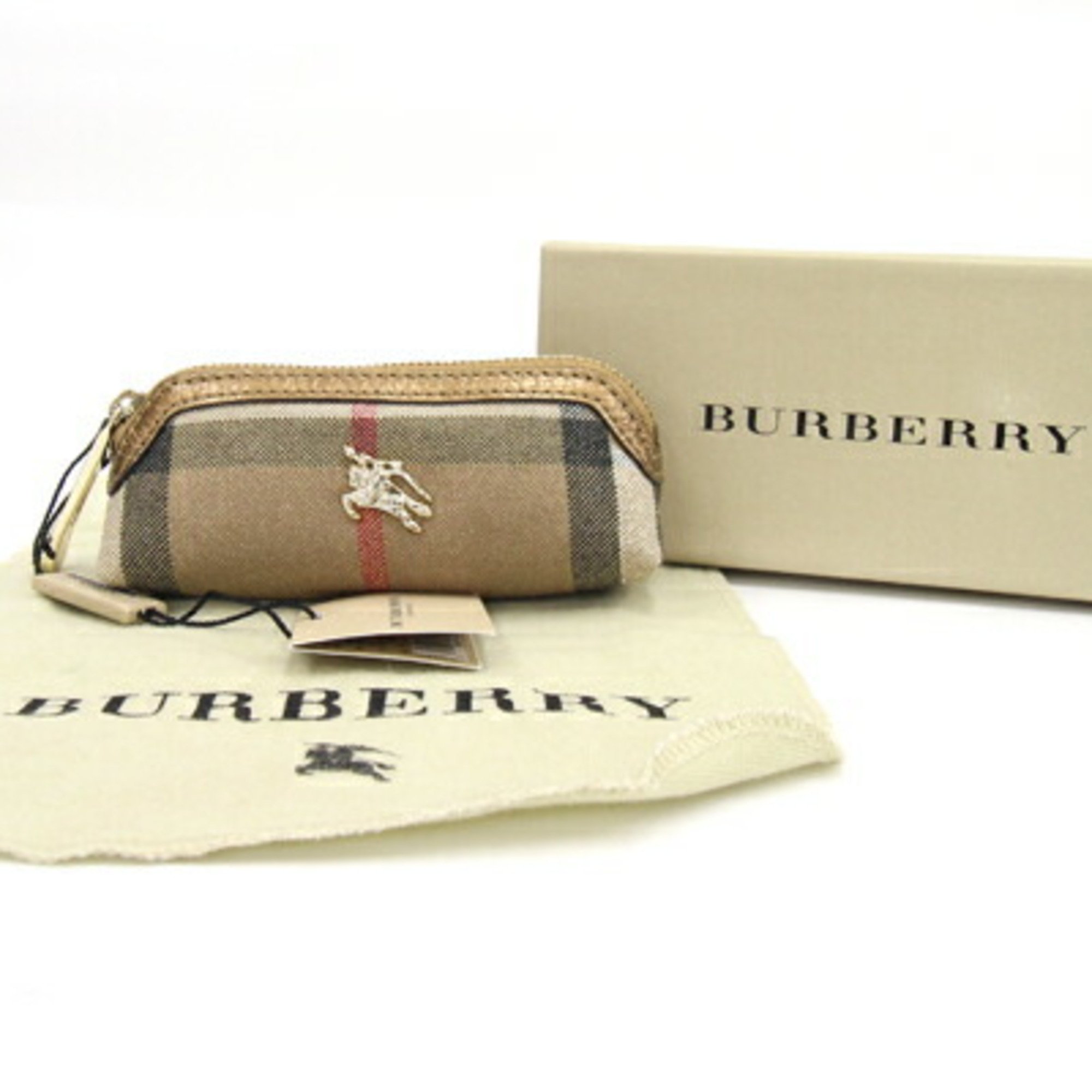 Burberry Pouch Beige Canvas Leather Check Pattern Key Case Men Women BURBERRY