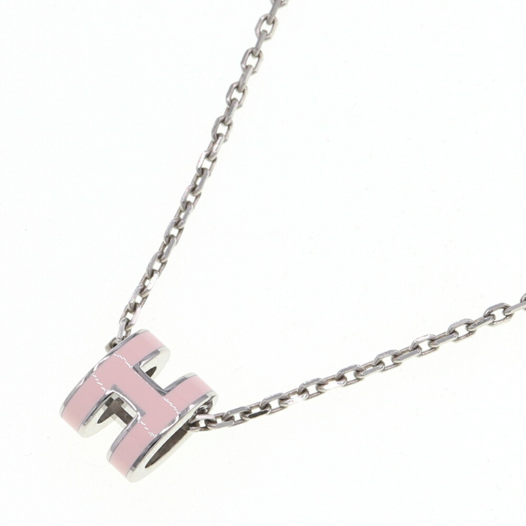 Hermes Necklace Pop Ash Pink Silver Metal H Cube Ladies Pendant Chain HERMES