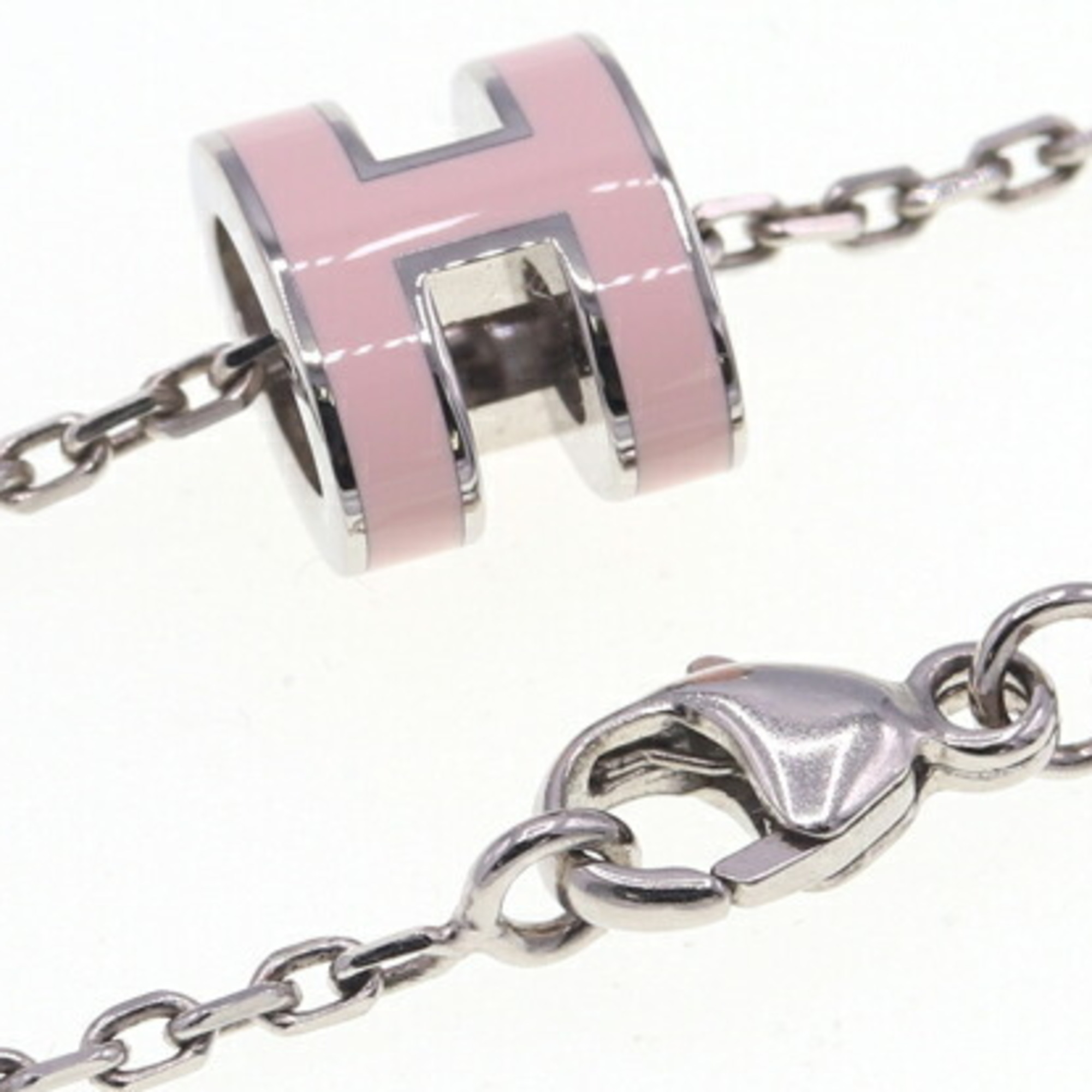 Hermes Necklace Pop Ash Pink Silver Metal H Cube Ladies Pendant Chain HERMES