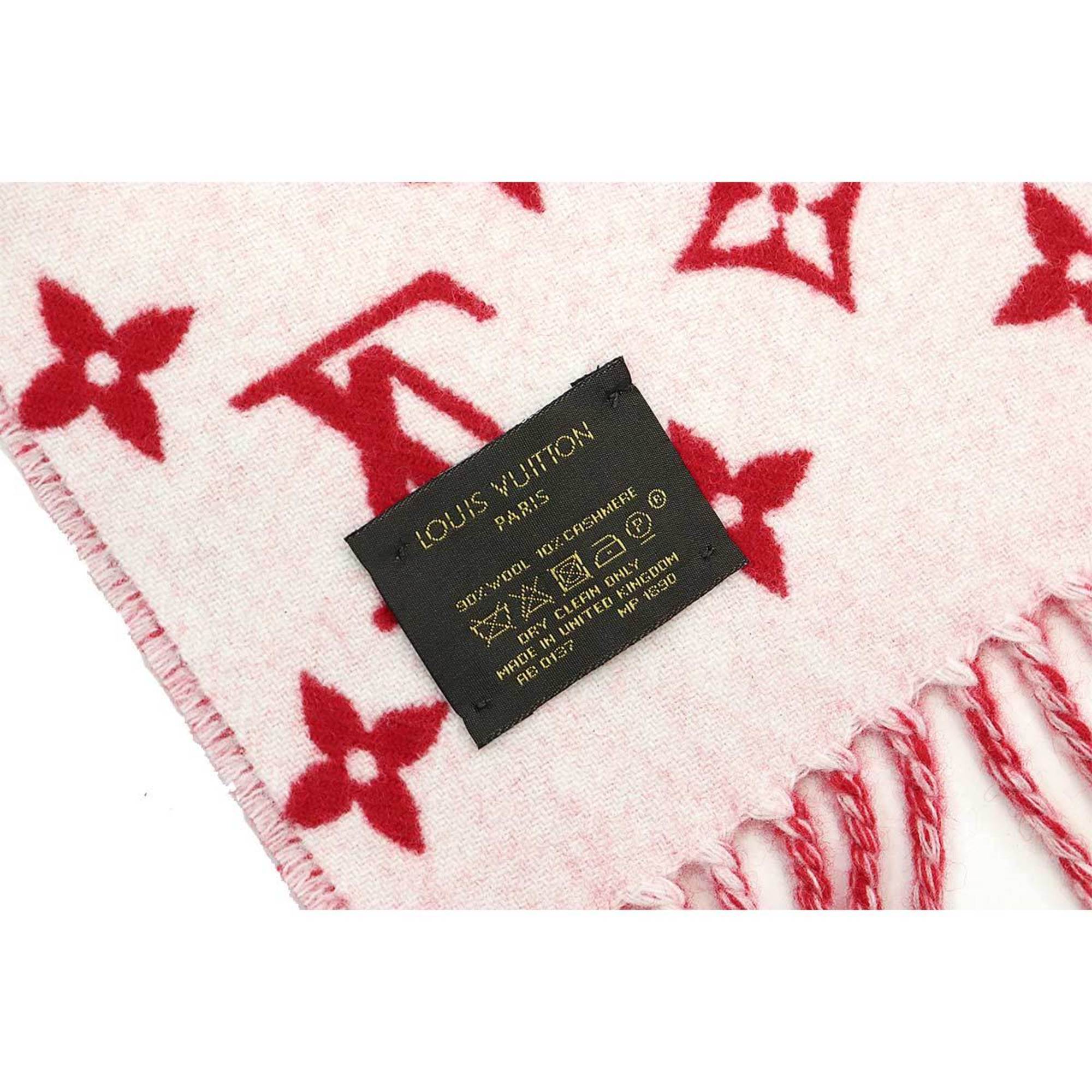 LOUIS VUITTON Supreme Collaboration Scarf Stole Wool Cashmere Red ...