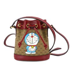 GUCCI Doraemon Mini GG Supreme Bucket Bag Shoulder Brown Red 647801