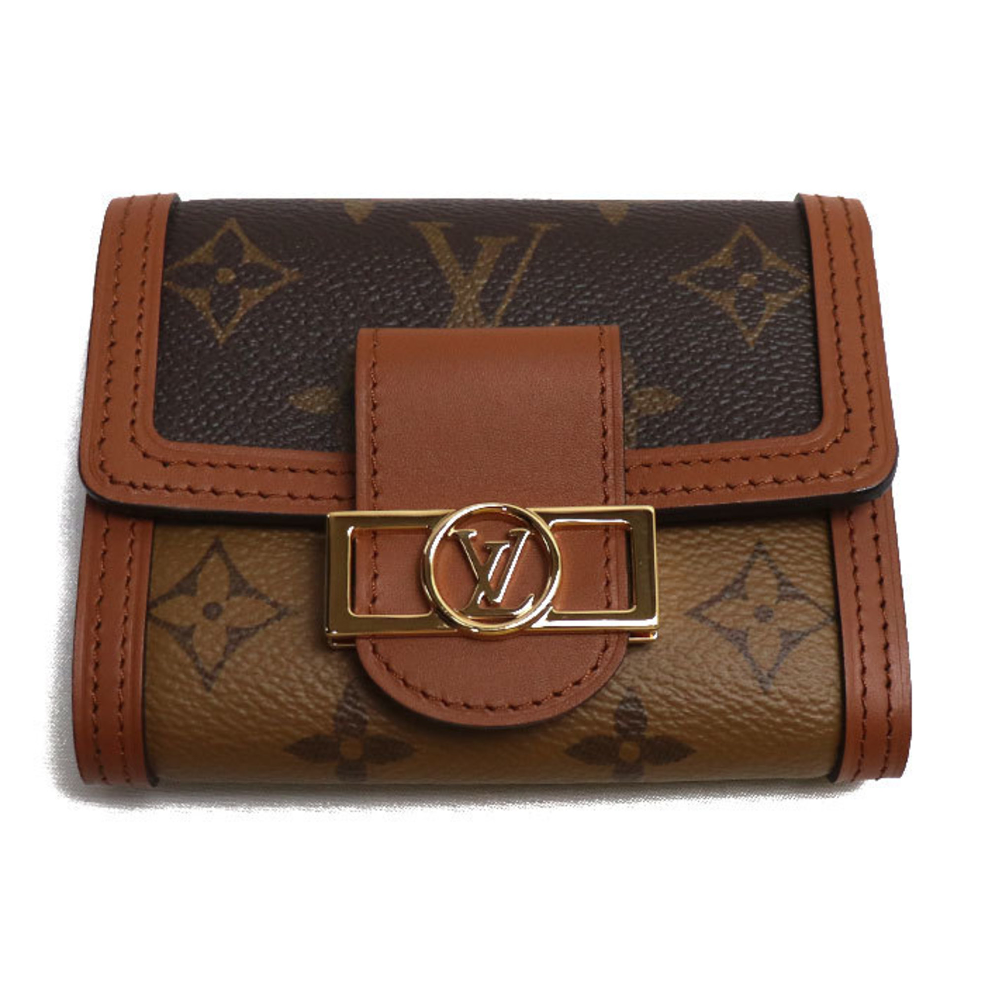 LOUIS VUITTON Portefeuille Dauphine Compact Trifold Wallet Monogram Reverse Brown M68725 CA5119 Women's