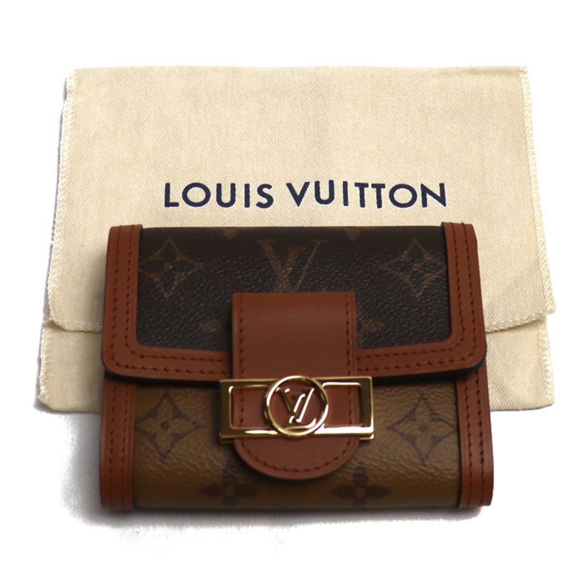 LOUIS VUITTON Portefeuille Dauphine Compact Trifold Wallet Monogram Reverse Brown M68725 CA5119 Women's