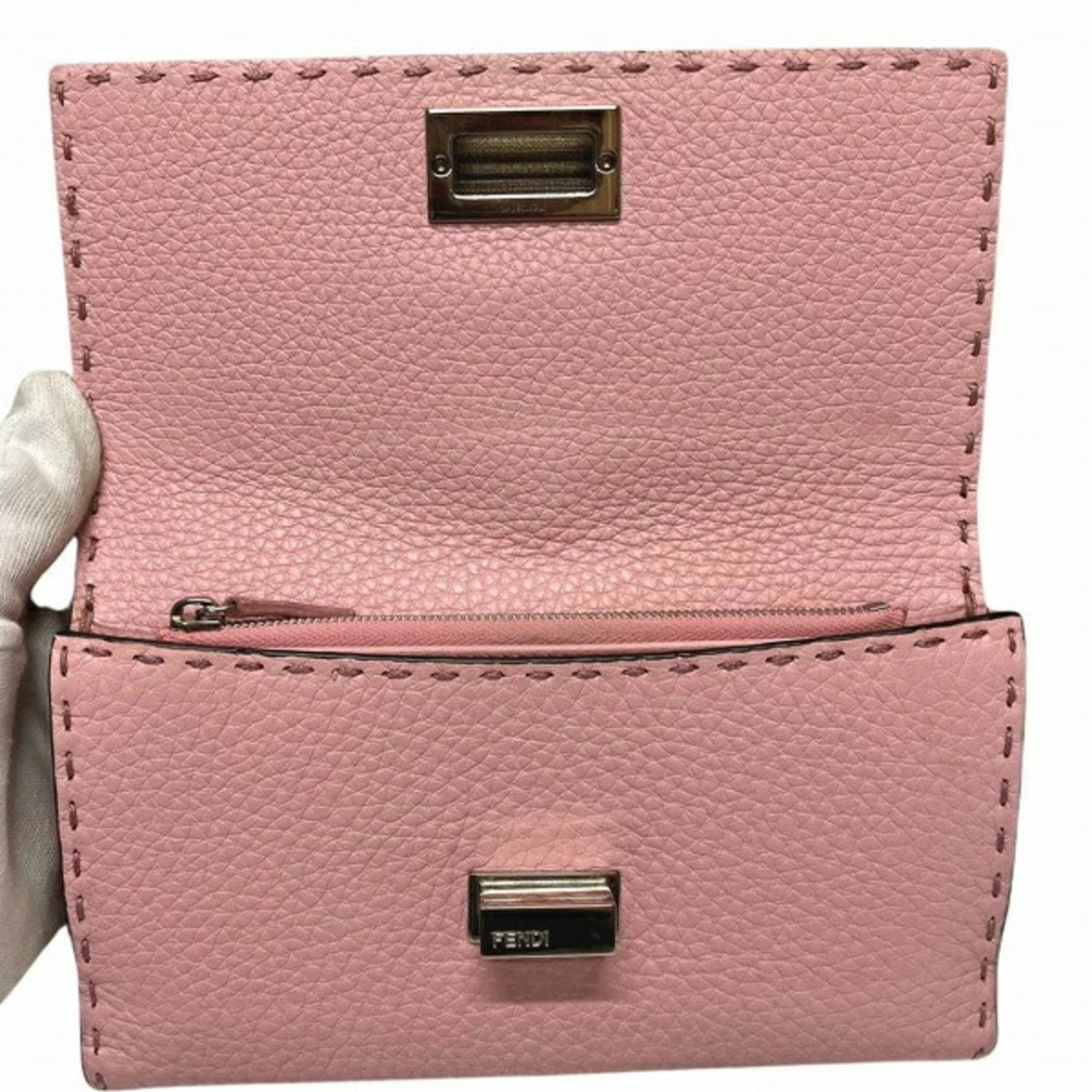 FENDI Selleria Peekaboo 8M0308 Pink Bifold Wallet Ladies