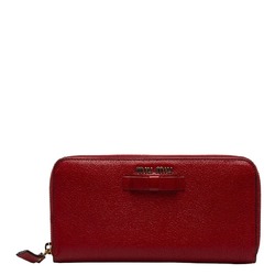 Miu Miu Miu Ribbon Round Long Wallet 5ML506 Red Leather Ladies