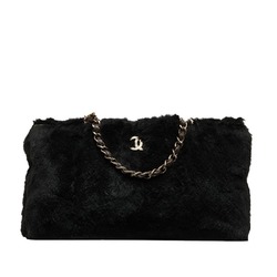 CHANEL Coco Mark Chain Shoulder Handbag Black Fur Ladies