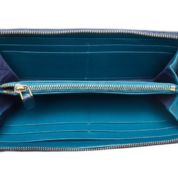 BVLGARI L-shaped long wallet 285331 Blue Leather Women's