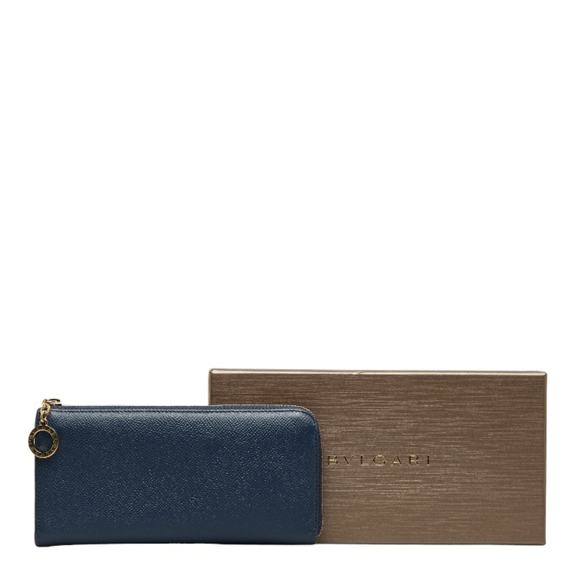BVLGARI L-shaped long wallet 285331 Blue Leather Women's