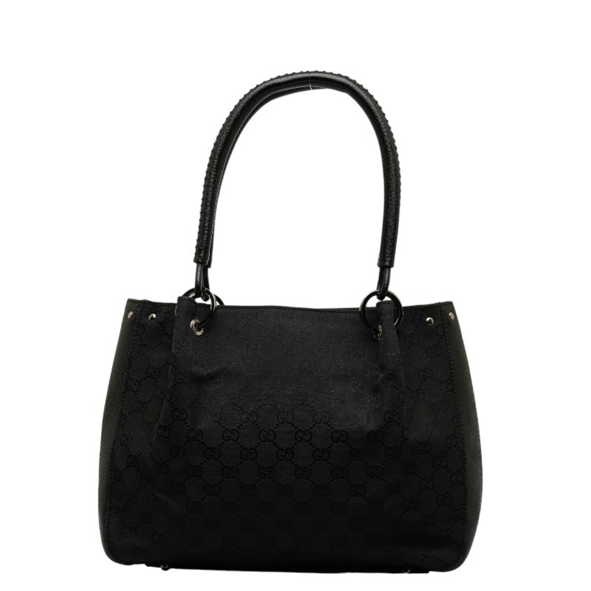 Gucci GG Canvas Handbag 115007 Black Leather Women's GUCCI