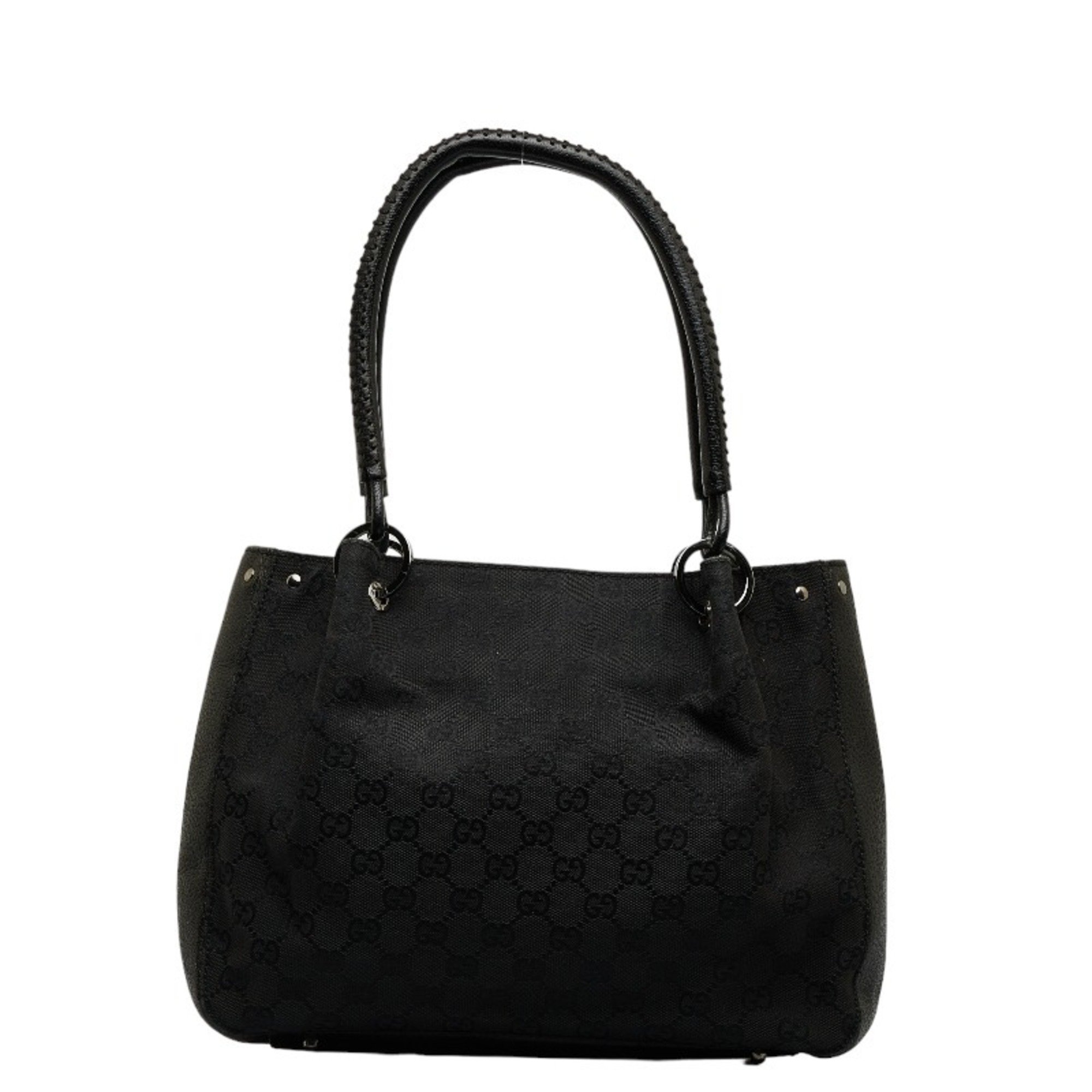 Gucci GG Canvas Handbag 115007 Black Leather Women's GUCCI