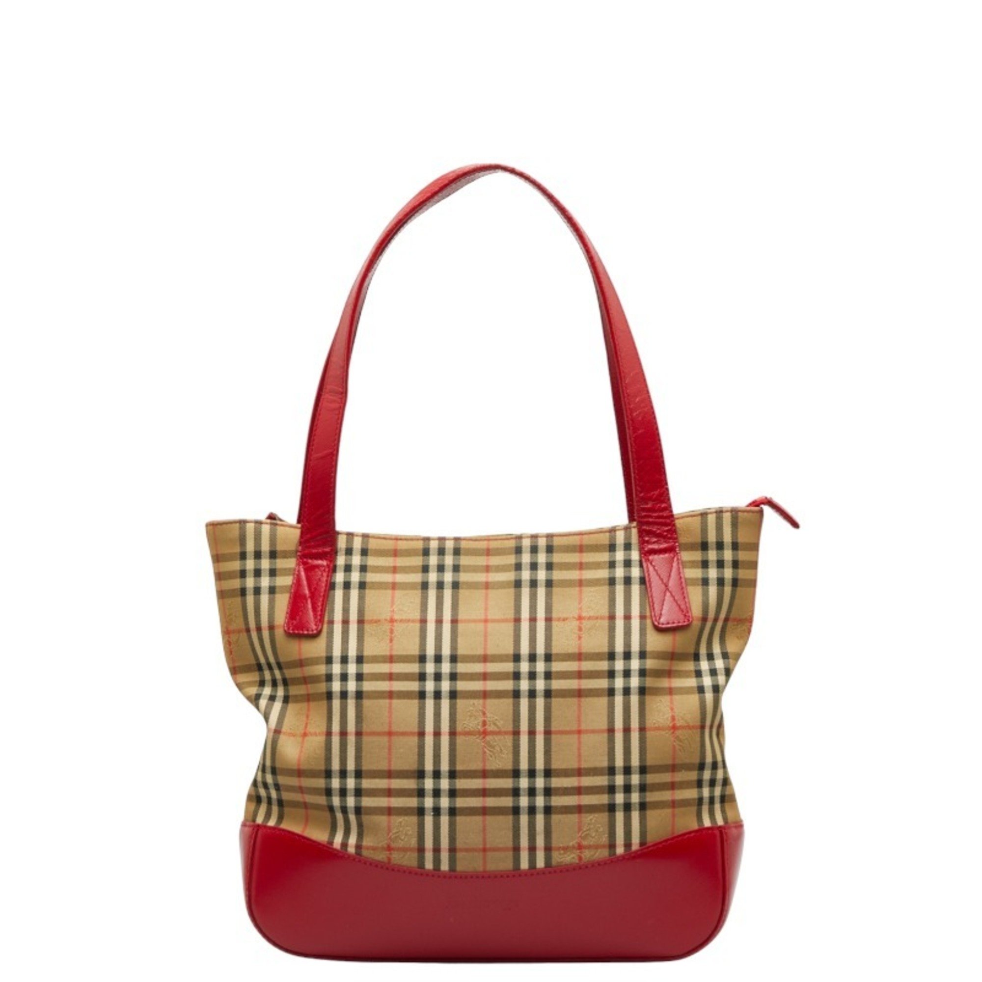 Burberry Nova Check Shadow Horse Handbag Tote Bag Beige Red Canvas Leather Women's BURBERRY