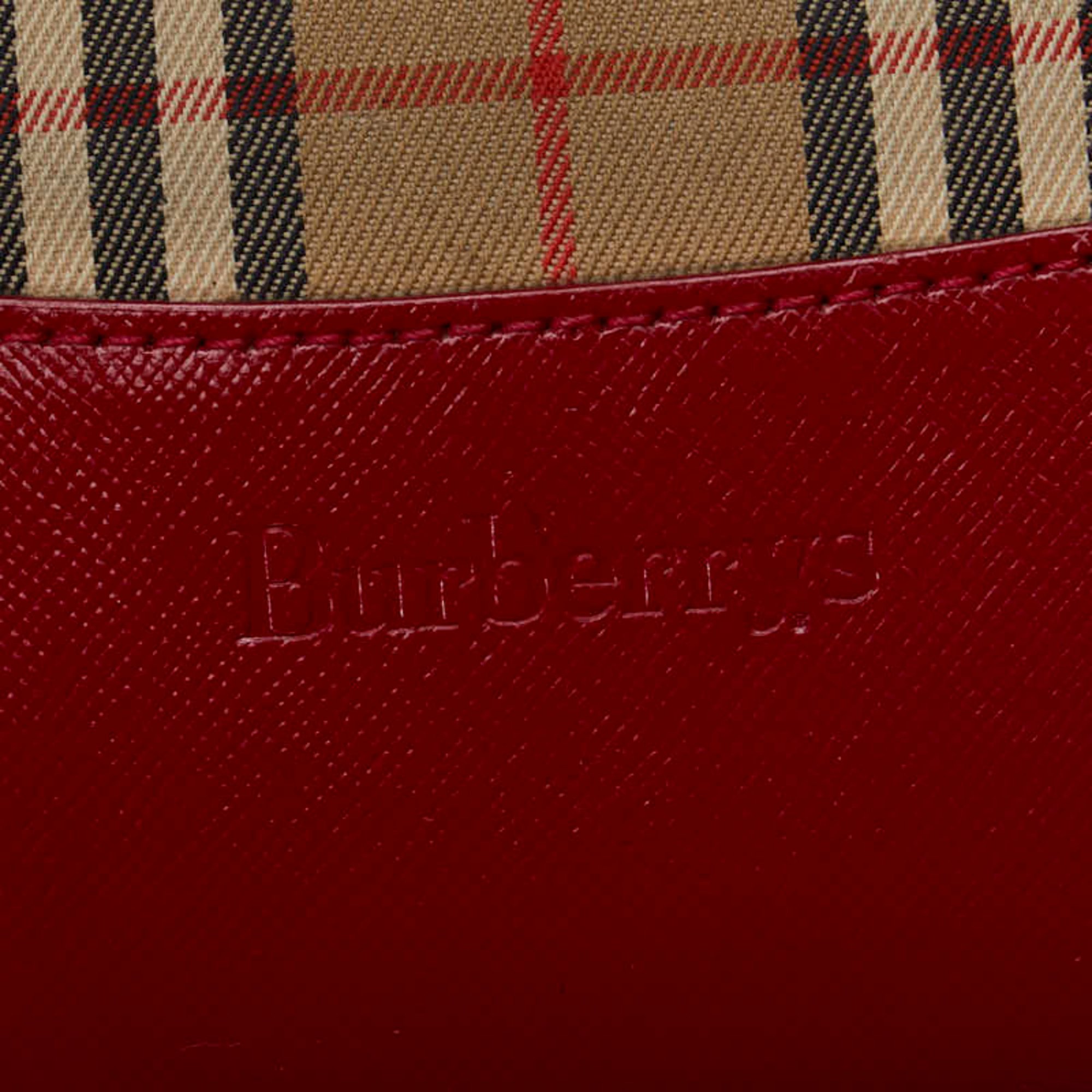 Burberry Nova Check Shadow Horse Handbag Tote Bag Beige Red Canvas Leather Women's BURBERRY