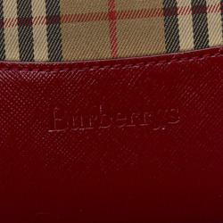 Burberry Nova Check Shadow Horse Handbag Tote Bag Beige Red Canvas Leather Women's BURBERRY