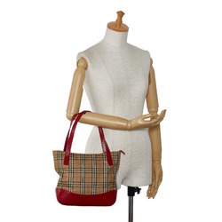 Burberry Nova Check Shadow Horse Handbag Tote Bag Beige Red Canvas Leather Women's BURBERRY